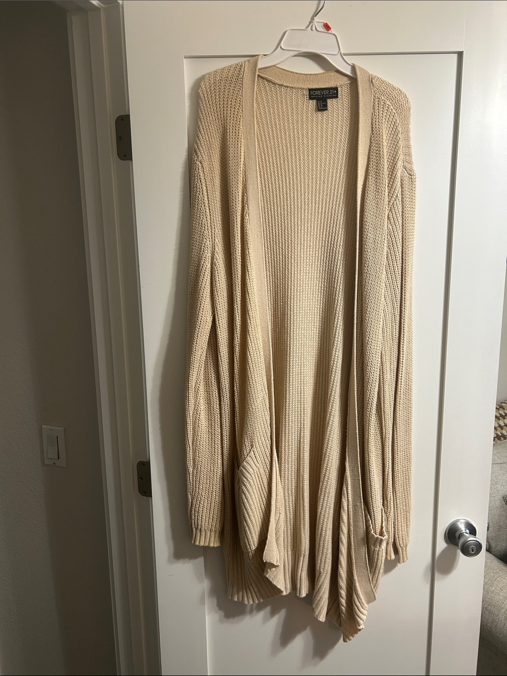 Forever 21 Beige Open-Front Waffle Knit Cardigan